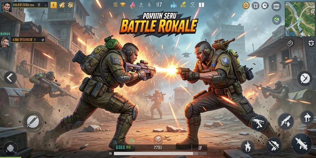 Tangkapan layar gameplay seru dari 2757 dalam mode Battle Royale.