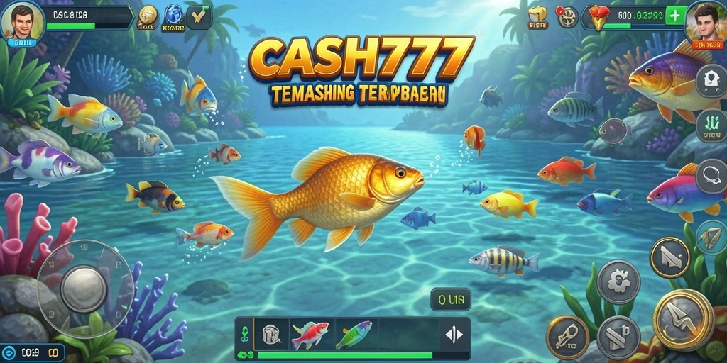 Tampilan gameplay seru dalam CASH777 saat memancing ikan.