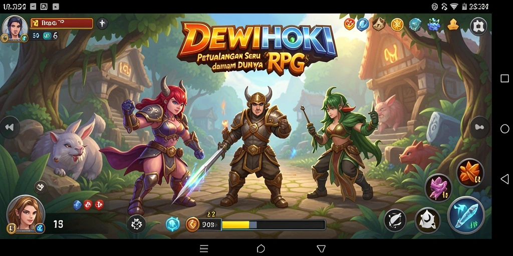 Tampilan gameplay menakjubkan dalam DEWIHOKI dengan karakter RPG.