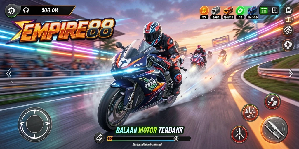 Screenshot gameplay EMPIRE88 menampilkan serunya balapan motor di lintasan kota.