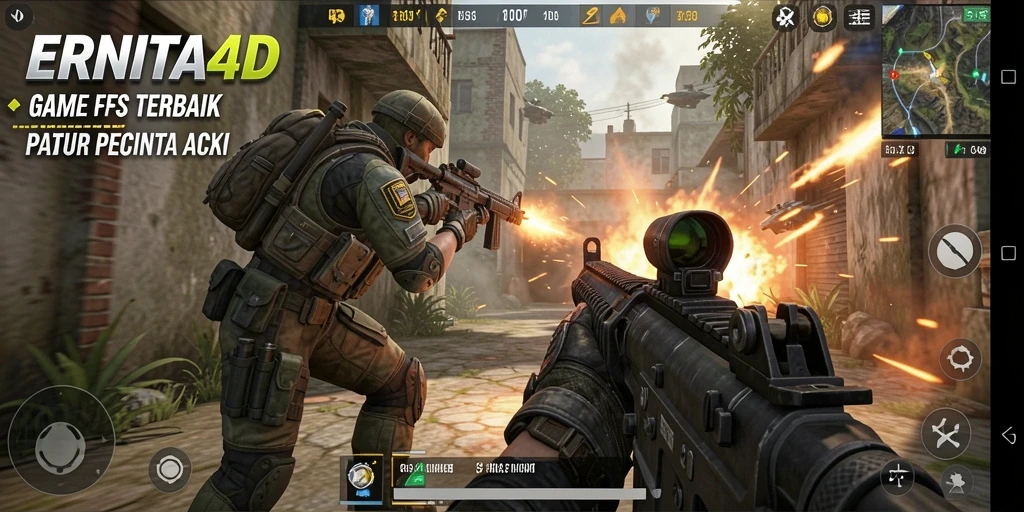 Tampilan gameplay menegangkan dalam game FPS ERNITA4D.