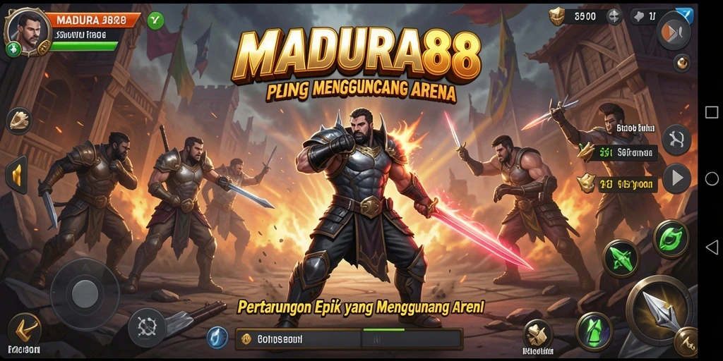 Tampilan pertarungan seru dalam game MADURA88 yang menampilkan karakter beraksi.
