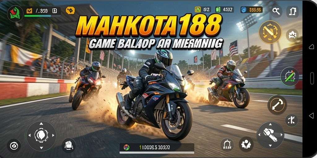 Screenshot gameplay <strong>MAHKOTA188</strong> menampilkan aksi balap motor yang menegangkan.