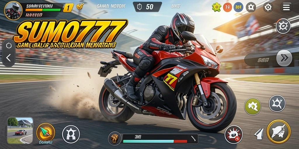Tangkapan layar utama <strong>SUMO777</strong> menampilkan aksi balap motor yang mendebarkan.