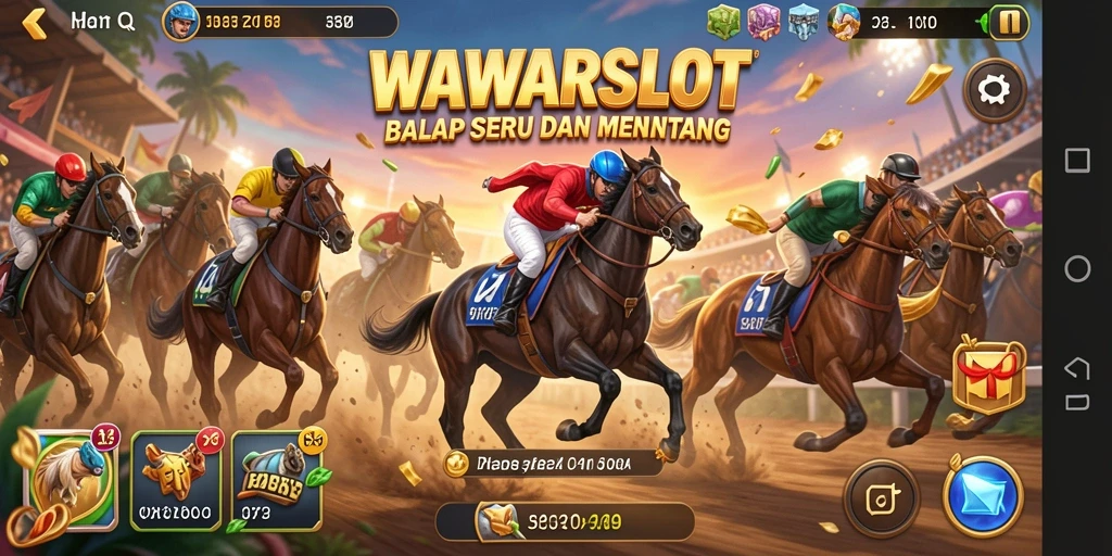 Screenshot utama menunjukkan aksi balapan seru di WAWARSLOT.